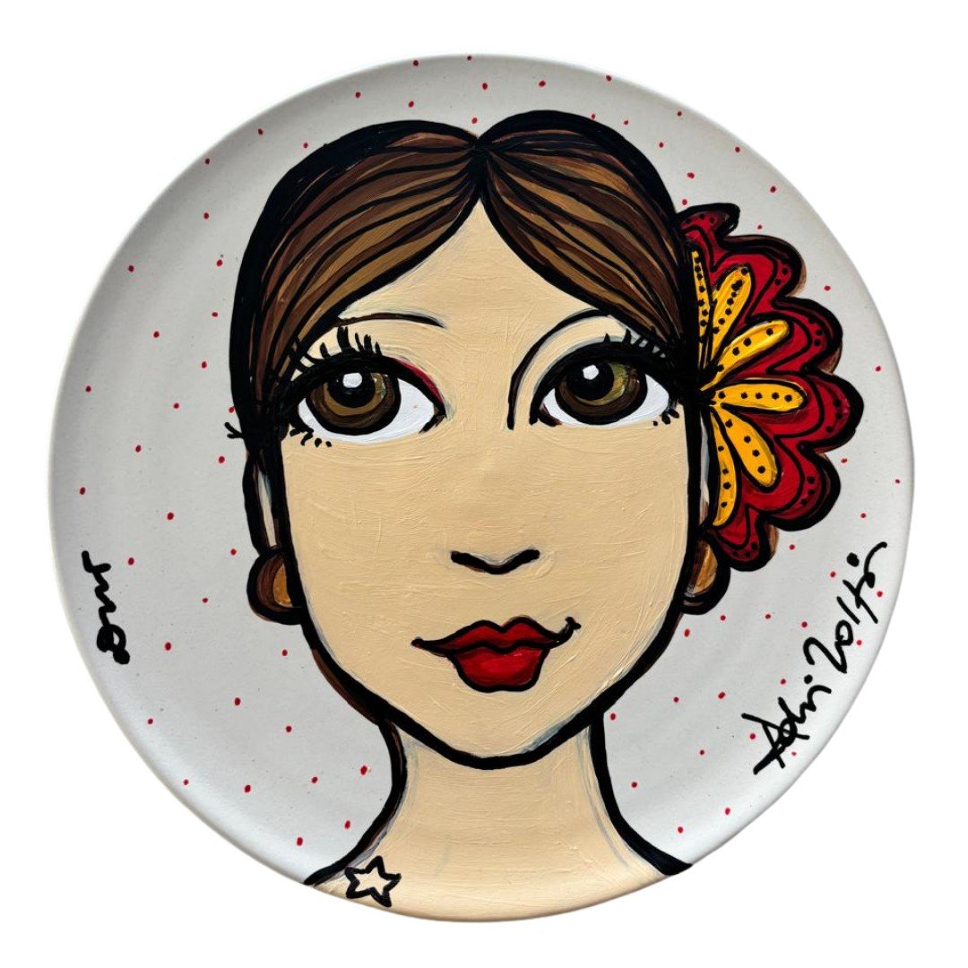 Prato de Porcelena Pintado a mão pela artista Adri Volpi